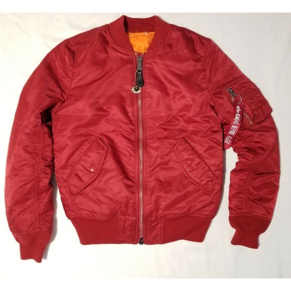 Alpha Industries MA-1 Red Nylon Reversible Bomber Flight Jacket Extra Small New - Picture 2 of 5